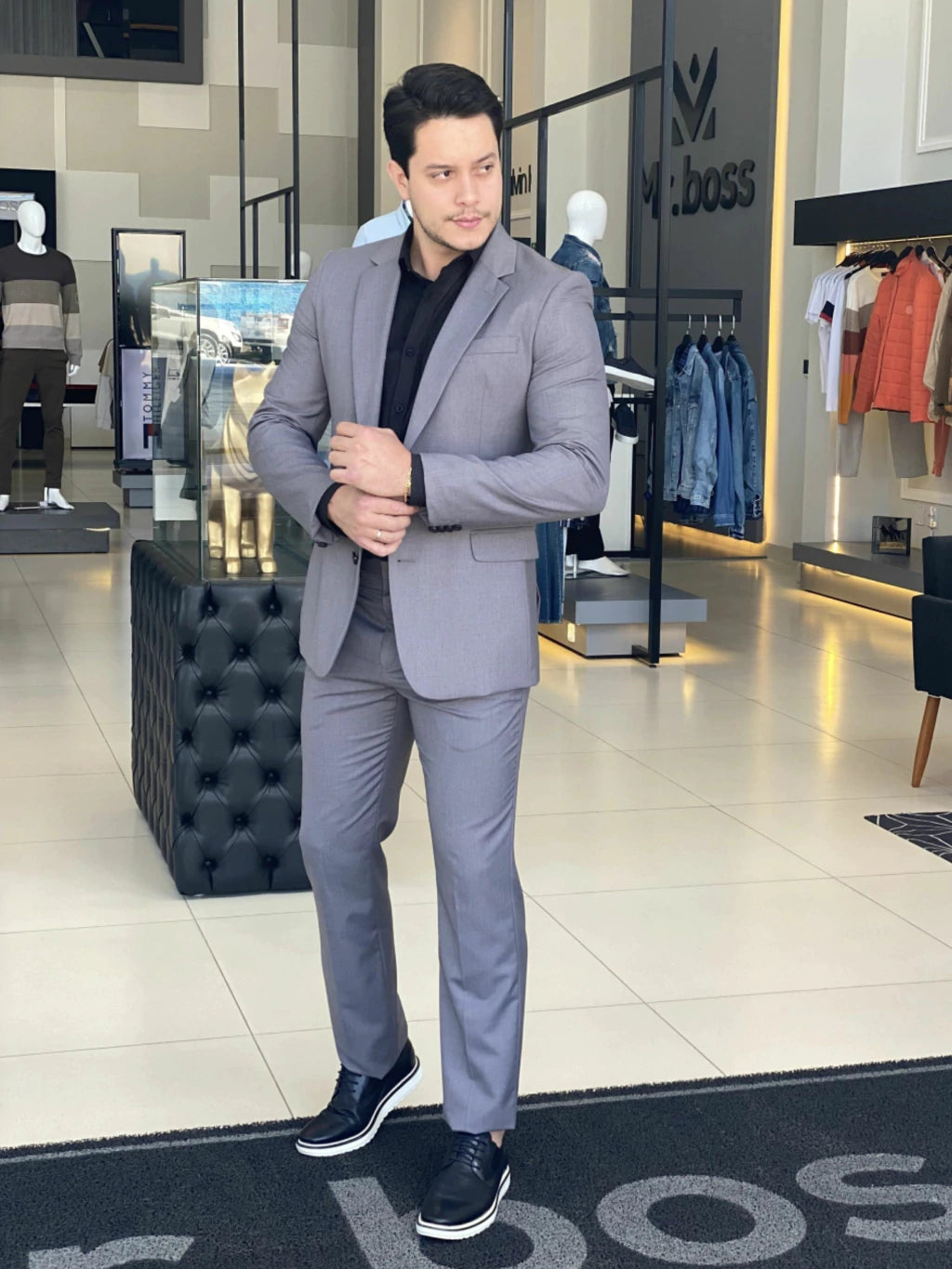 Costume Calvin Klein Essentials Slim Abotoamento Simples Masculino Cinza