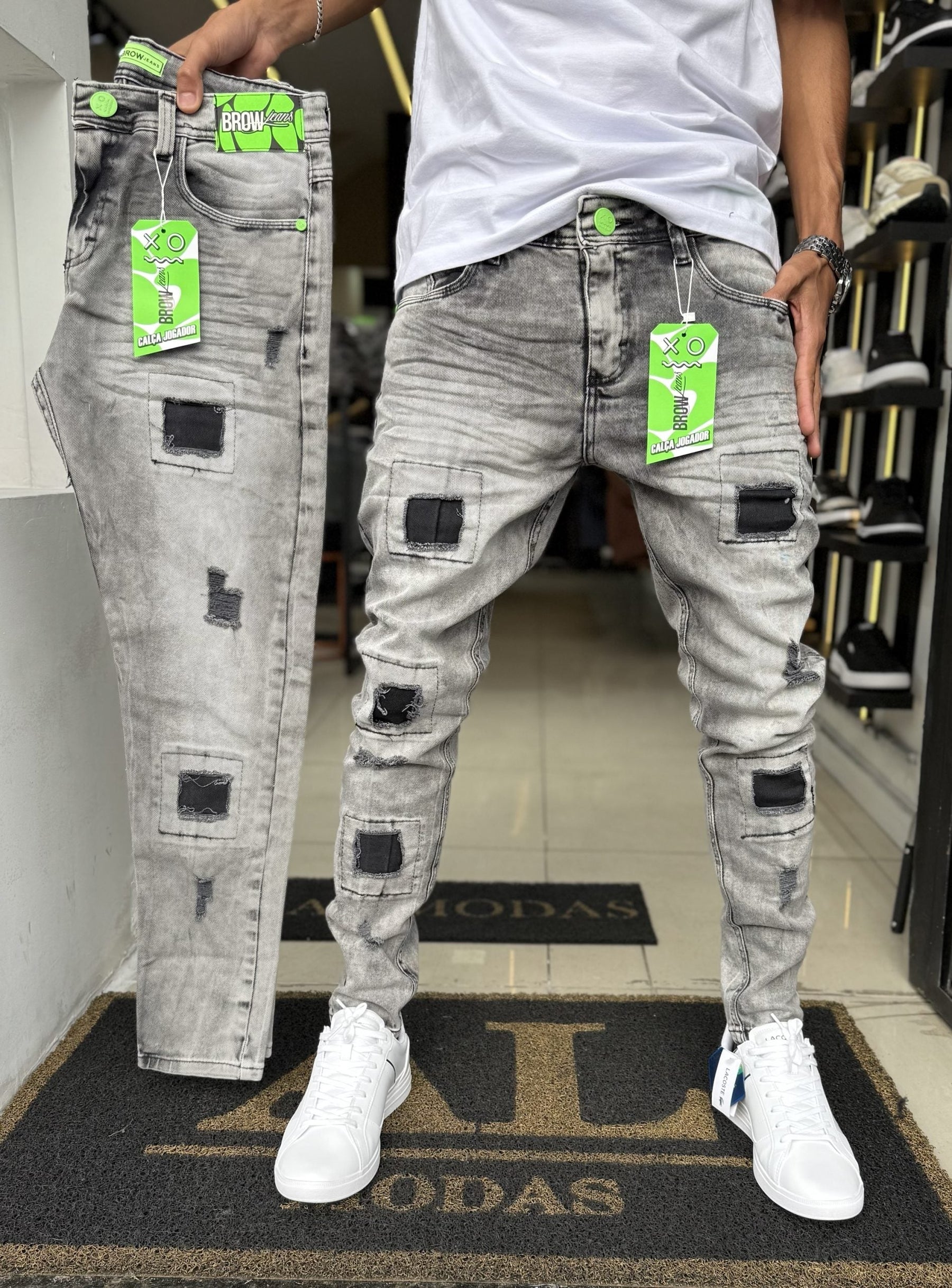 Calça Brow Jeans cinza quadrada