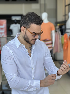 Camisa Calvin Klein Manga Longa Slim Fit CK Bordado Masculino