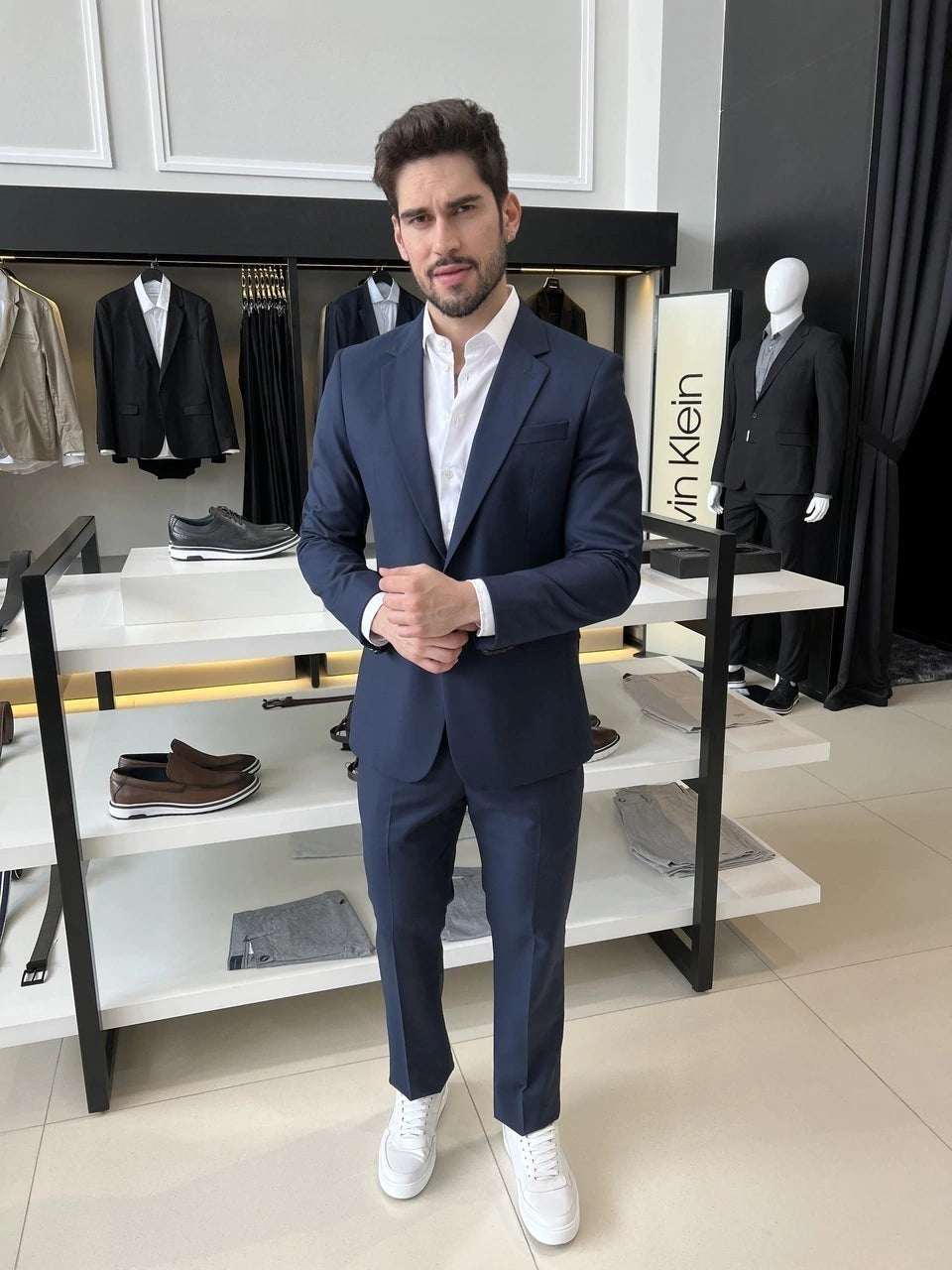 Costume Calvin Klein Essentials Slim Abotoamento Simples Masculino Marinho